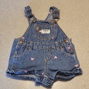 OshKosh B'gosh Blue and Pink Overalls with Heart Embroidery Size 9 Months